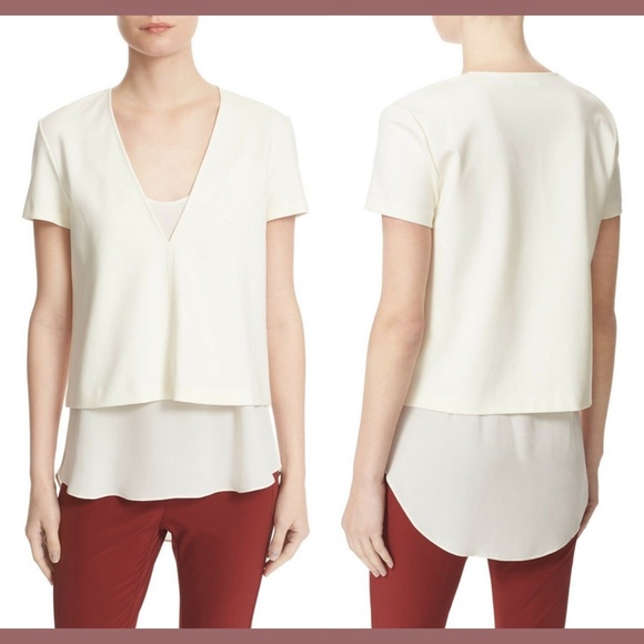 NEW‎ Theory Zadeia V-Neck Tee Top in Warm Ivory [SZ P ] - Picture 1 of 8